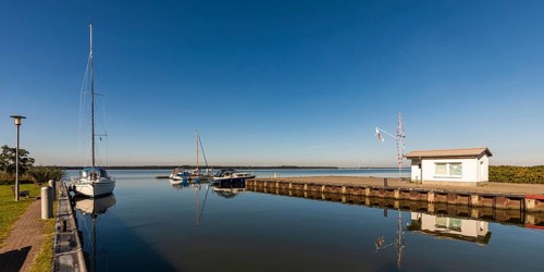 Sport boats in the harbour in front of Peenestrom