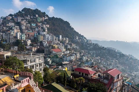 Overlook over the houses perched on he hills in Aizawl