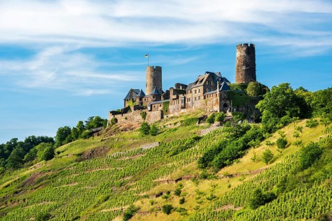 Thurant Castle above vineyards in the Moselle Valley