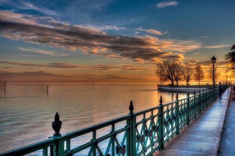 Castle waterfront at sunset