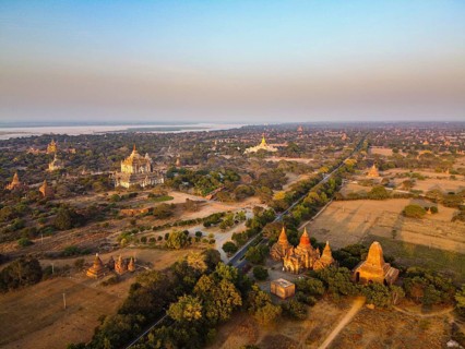 Aerial of the temples of Bagan