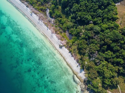 Aerial of a white sand beach on smart islandMergui or Myeik Archipelago