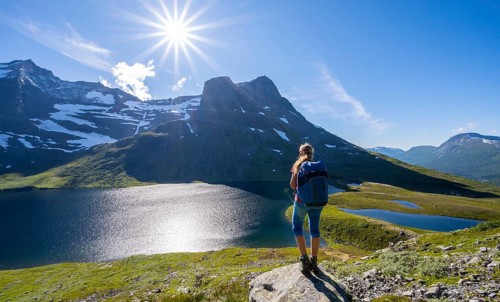 Hiker on the way to Innerdalstarnet