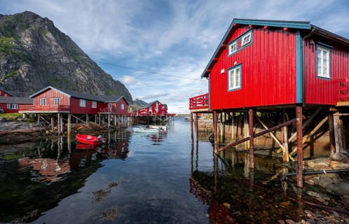 Traditional red stilt houses