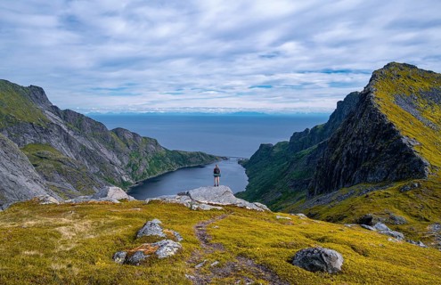 Hiker looks out over the Djupfjords