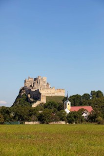 View of church with castle ruins Beckov