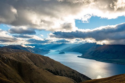 View of Lake Wanaka in the evening light