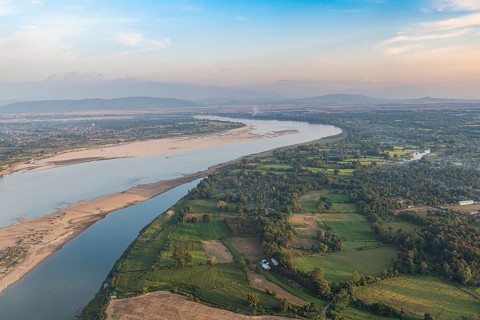 Aerial of the Irrawaddy river in Myitkyina