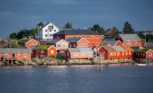 Traditional red stilt houses