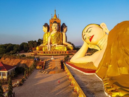 Aerial of the huge sitting and reclining buddhas Ko Yin Lay
