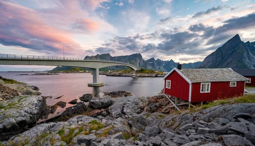 Traditional red stilt houses
