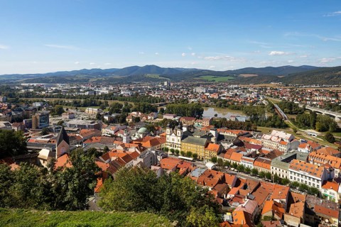 View from Trencin Castle to the Piarist Church of Francis Xavier and Peace Square