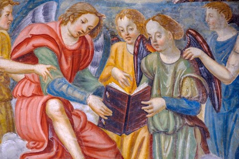 Fresco of angels playing music
