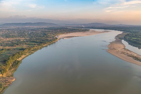 Aerial of the Irrawaddy river in Myitkyina