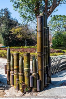 Old rockets as a fence in the Shanhou Folk Culture Village