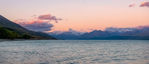 Lake Pukaki with view of Mount Cook at sunset