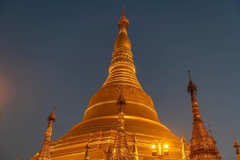 Shwedagon pagoda after sunset