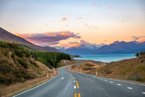 Road with view of Mount Cook