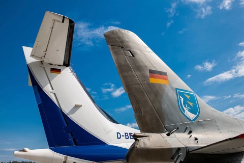 Vertical stabilizers at the tail of the aircraft