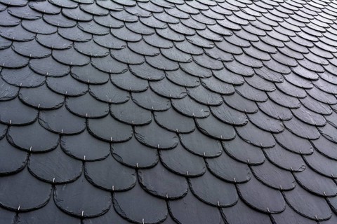 Slate roof tiles on house