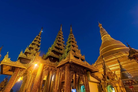 Shwedagon pagoda after sunset