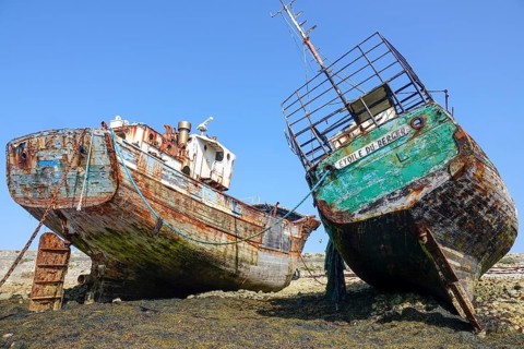 Shipwrecks ship graveyard in the port of Camaret-sur-Mer on the Crozon peninsula