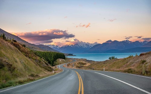 Road with view of Mount Cook