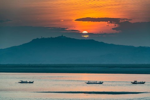 Sunset over the Irrawaddy river