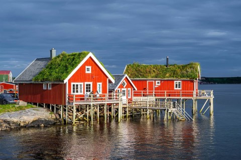 Traditional red stilt houses