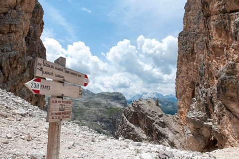 Hiking trail between rock faces