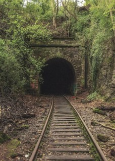 Rail bed with tunnel portal