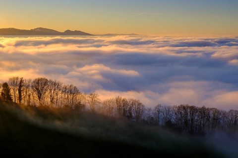 Sunset over high fog