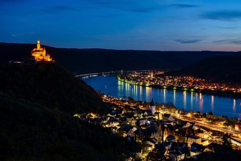 Marksburg Castle at dusk