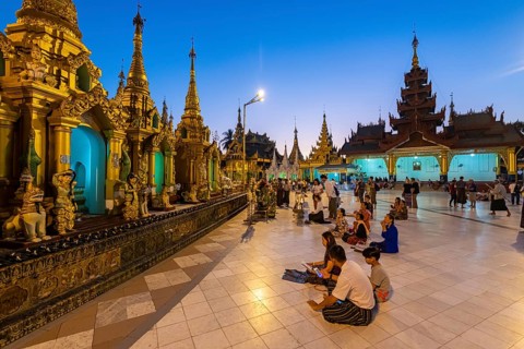 Shwedagon pagoda after sunset