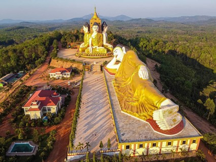Aerial of the huge sitting and reclining buddhas Ko Yin Lay