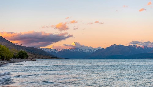 Lake Pukaki with view of Mount Cook at sunset