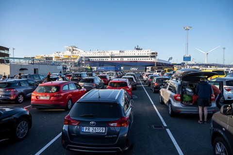 Cars waiting for the ferry from Hirtshals to Larvik