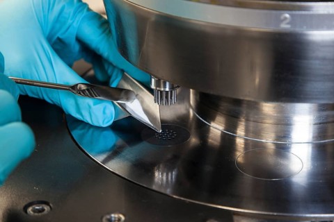Scientists during their research work on a tablet press at the Institute for Pharmaceutical Technology and Biopharmacy at Heinrich-Heine-University Duesseldorf