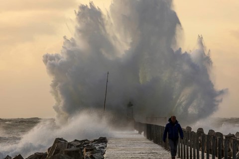 Evening atmosphere at the stormy harbour Vorupoer
