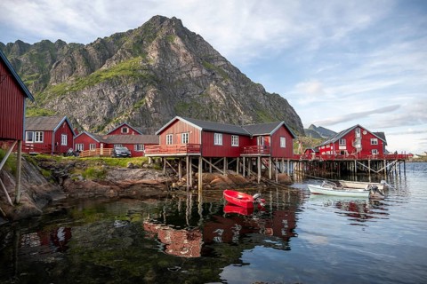 Traditional red stilt houses