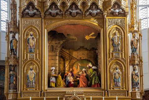 High altar with altar crib inside the town parish church