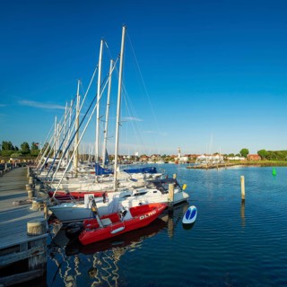 Jetty and sailboats in the harbour of Timmendorf on the island of Poel