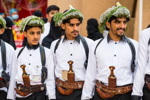 Colourful dressed traditional men