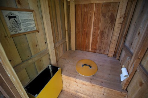 Interior view of a dry toilet at a hiker's cabin