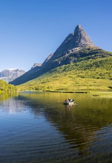 Ruterboat on lake Litlvatnet in the high valley Innerdalen