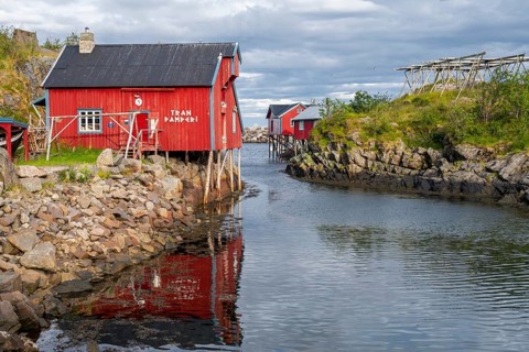 Traditional red stilt houses