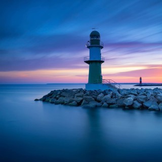 Pier light Warnemuende at dawn