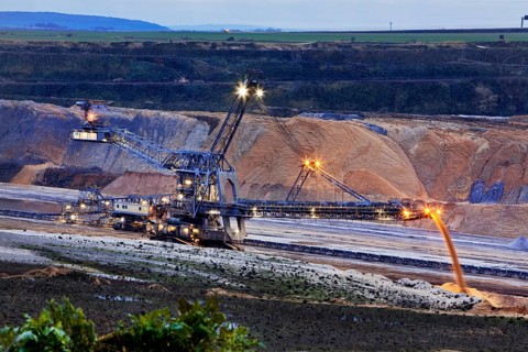 Lignite opencast mine with stacker