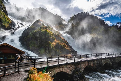 Stone bridge at Latefossen waterfall