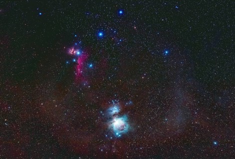 Constellation Orion with Orion and Horsehead Nebula incl. red molecular clouds